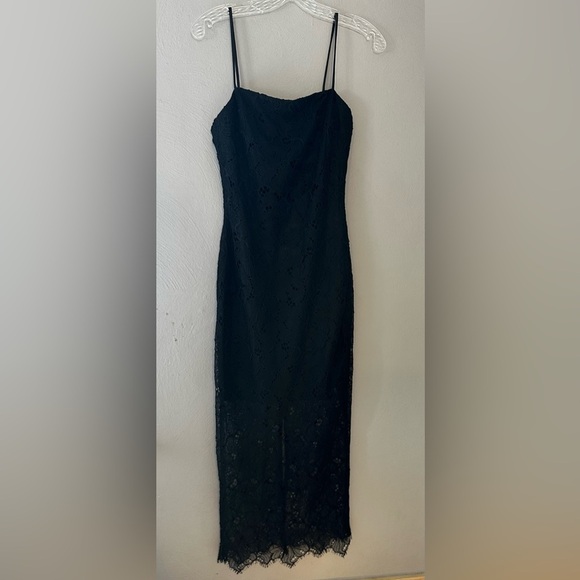 Betsy & Adam Black Sleeveless Lace Overlay Sheer Hem Midi Dress Size 4 - Picture 4 of 5
